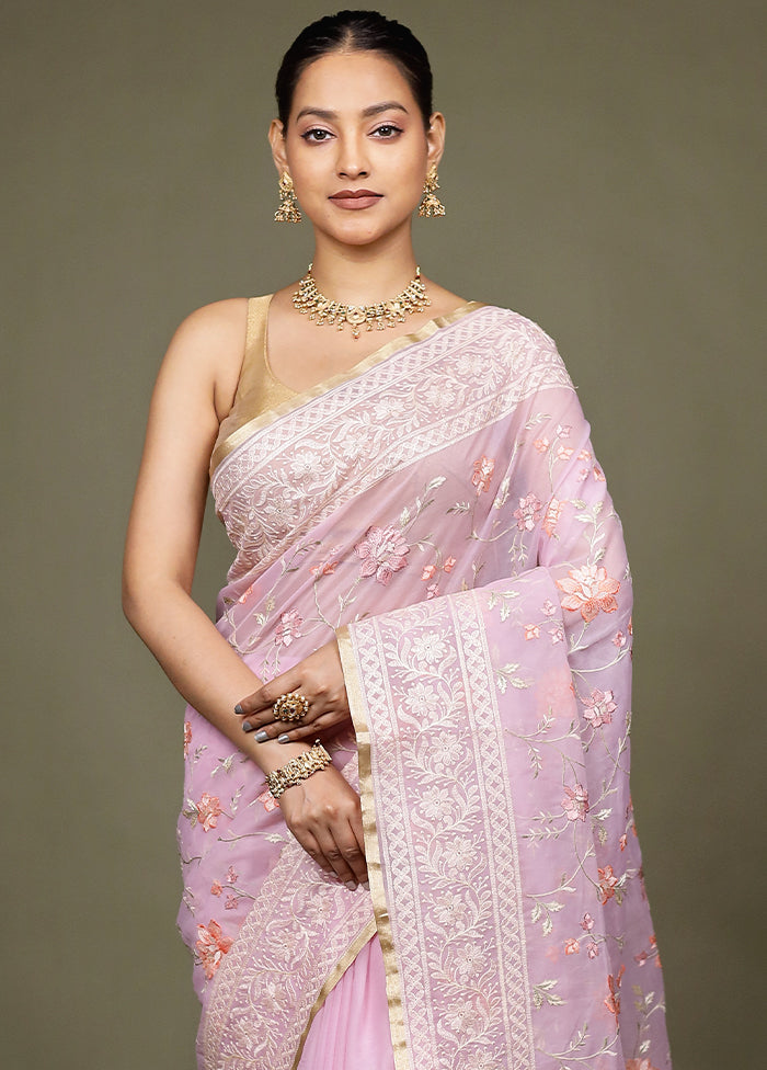Purple Organza Saree With Blouse Piece
