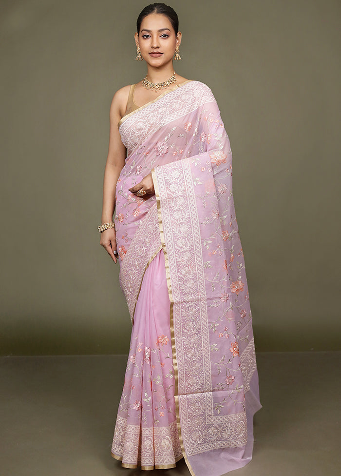 Purple Organza Saree With Blouse Piece