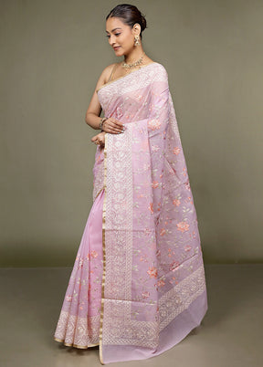 Purple Organza Saree With Blouse Piece