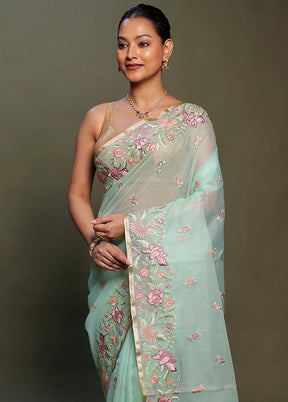 Green Organza Saree With Blouse Piece