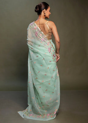 Green Organza Saree With Blouse Piece