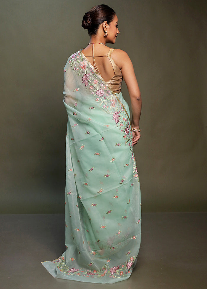 Green Organza Saree With Blouse Piece