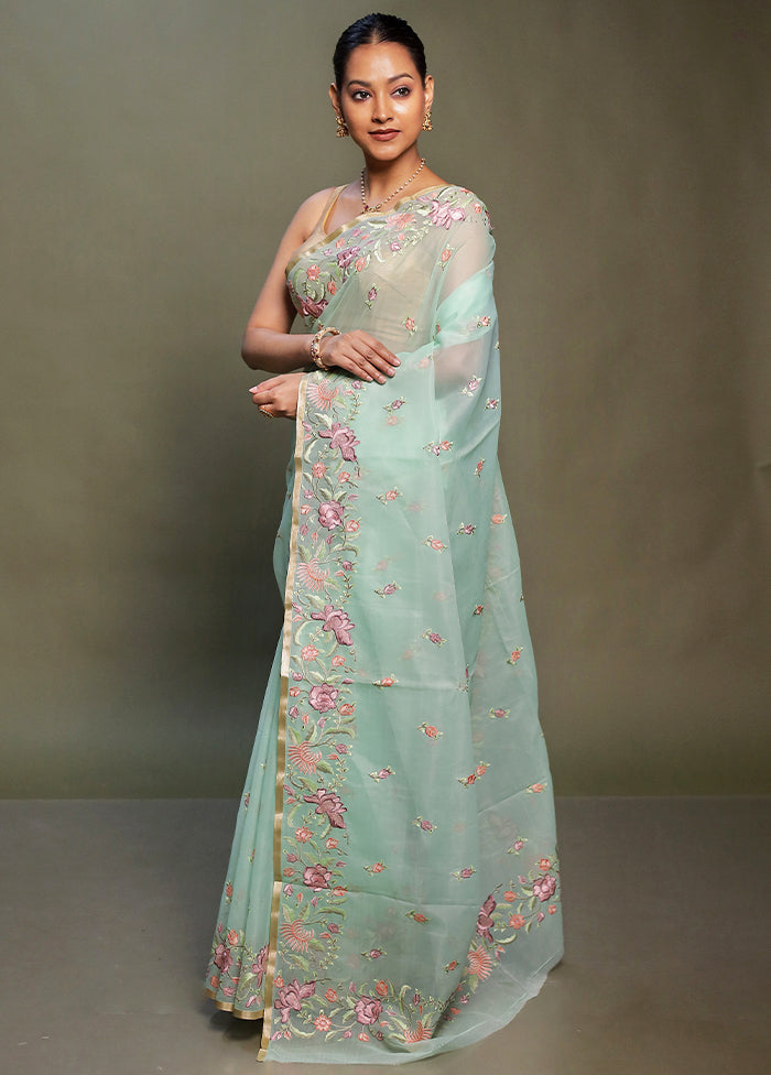 Green Organza Saree With Blouse Piece