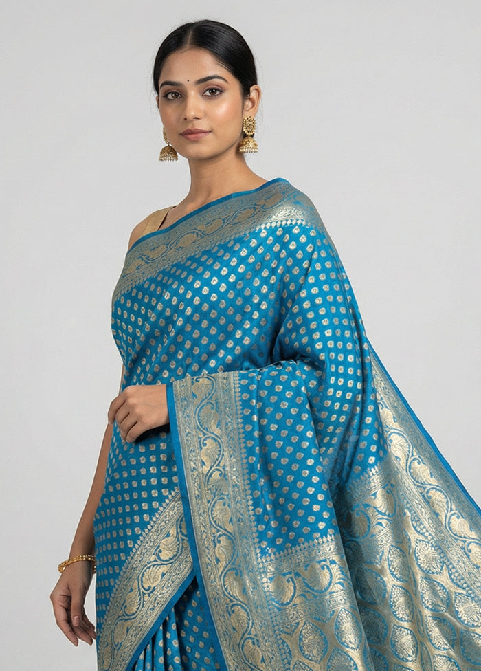Blue Uppada Silk Saree With Blouse Piece