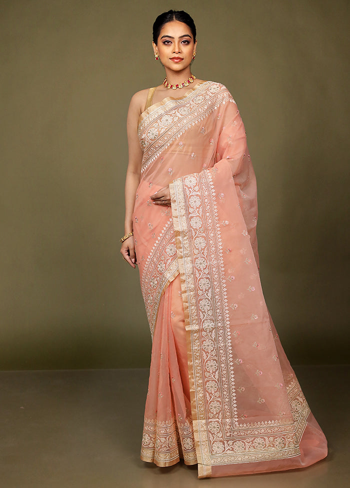 Pink Organza Saree With Blouse Piece