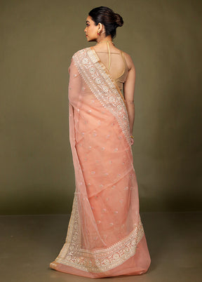 Pink Organza Saree With Blouse Piece