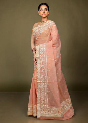 Pink Organza Saree With Blouse Piece