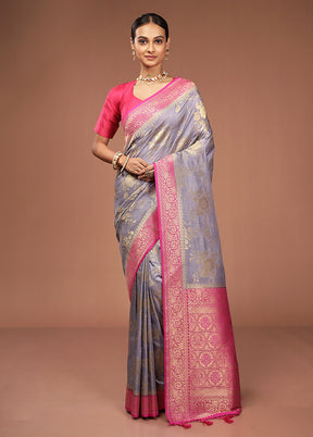 Grey Dupion Silk Saree With Blouse Piece