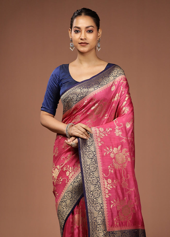 Pink Dupion Silk Saree With Blouse Piece