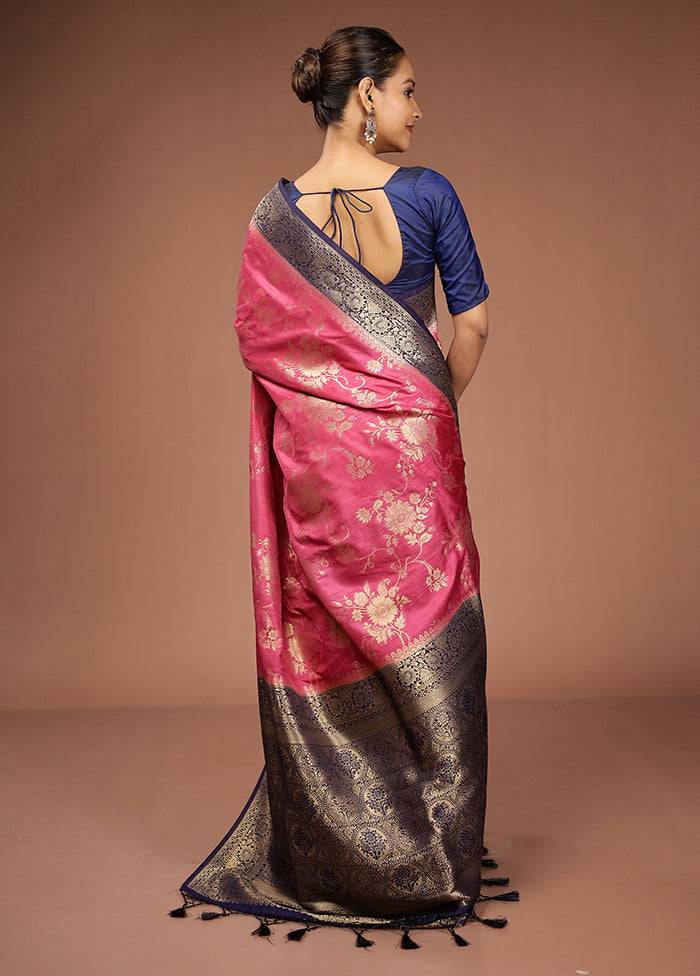 Pink Dupion Silk Saree With Blouse Piece