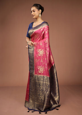 Pink Dupion Silk Saree With Blouse Piece
