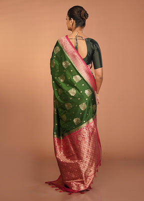 Green Dupion Silk Saree With Blouse Piece