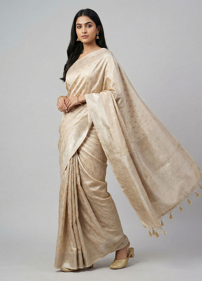 Cream Dupion Silk Saree With Blouse Piece