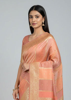 Pink Handloom Tussar Pure Silk Saree With Blouse Piece