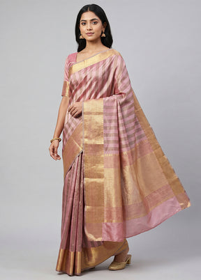 Pink Handloom Katan Pure Silk Saree With Blouse Piece