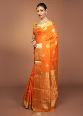Orange Kanjivaram Silk Saree With Blouse Piece