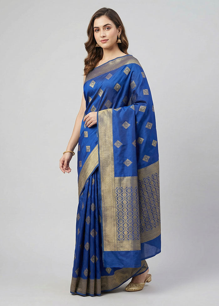 Blue Kanjivaram Silk Saree With Blouse Piece