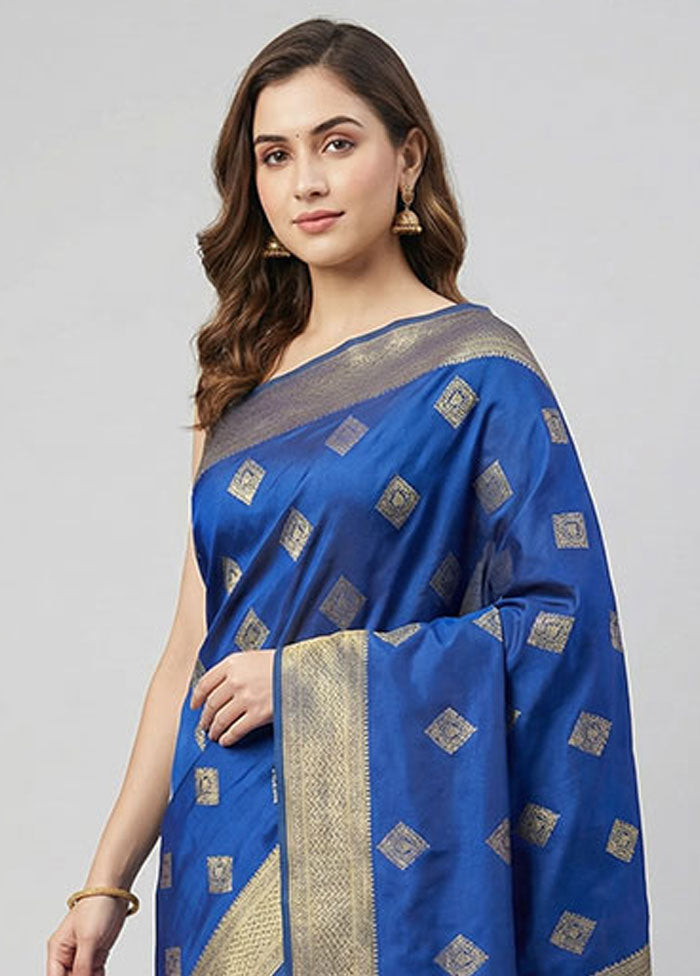Blue Kanjivaram Silk Saree With Blouse Piece