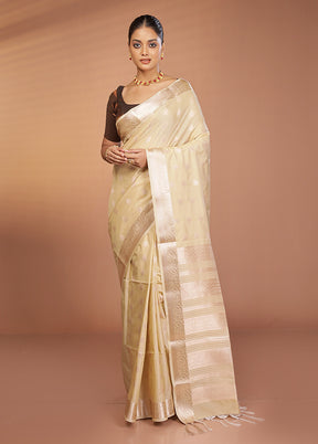 Cream Kanjivaram Silk Saree With Blouse Piece