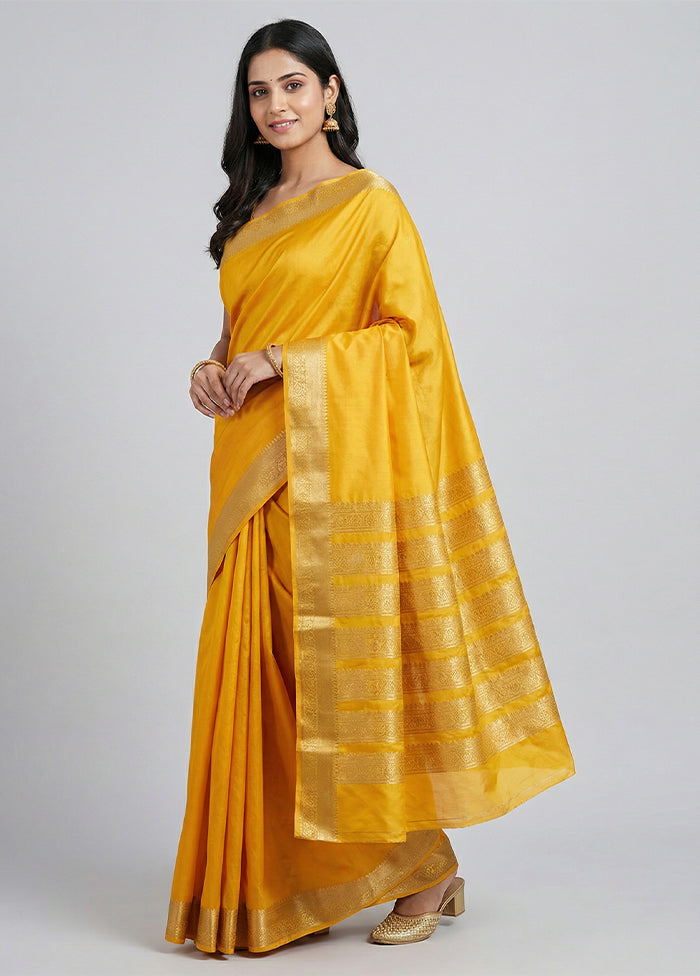 Yellow Kanjivaram Silk Saree With Blouse Piece