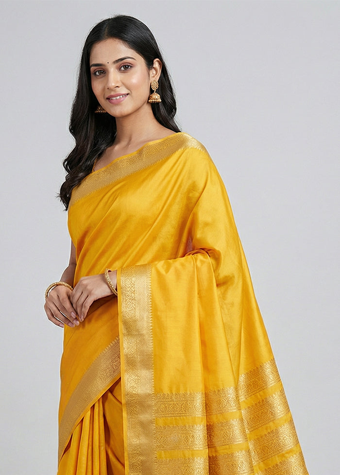 Yellow Kanjivaram Silk Saree With Blouse Piece