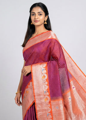 Brown Gadwal Pure Silk Saree Without Blouse Piece