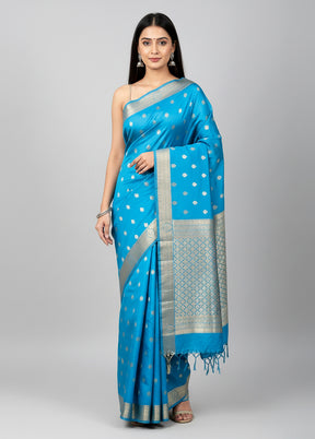 Blue Kanjivaram Silk Saree With Blouse Piece