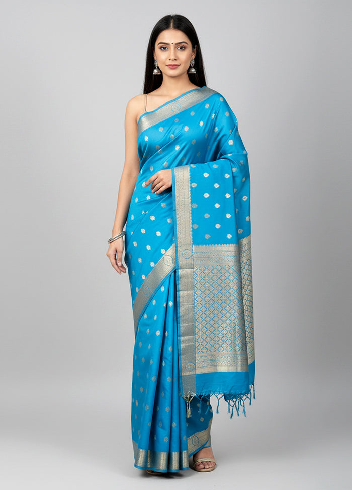 Blue Kanjivaram Silk Saree With Blouse Piece