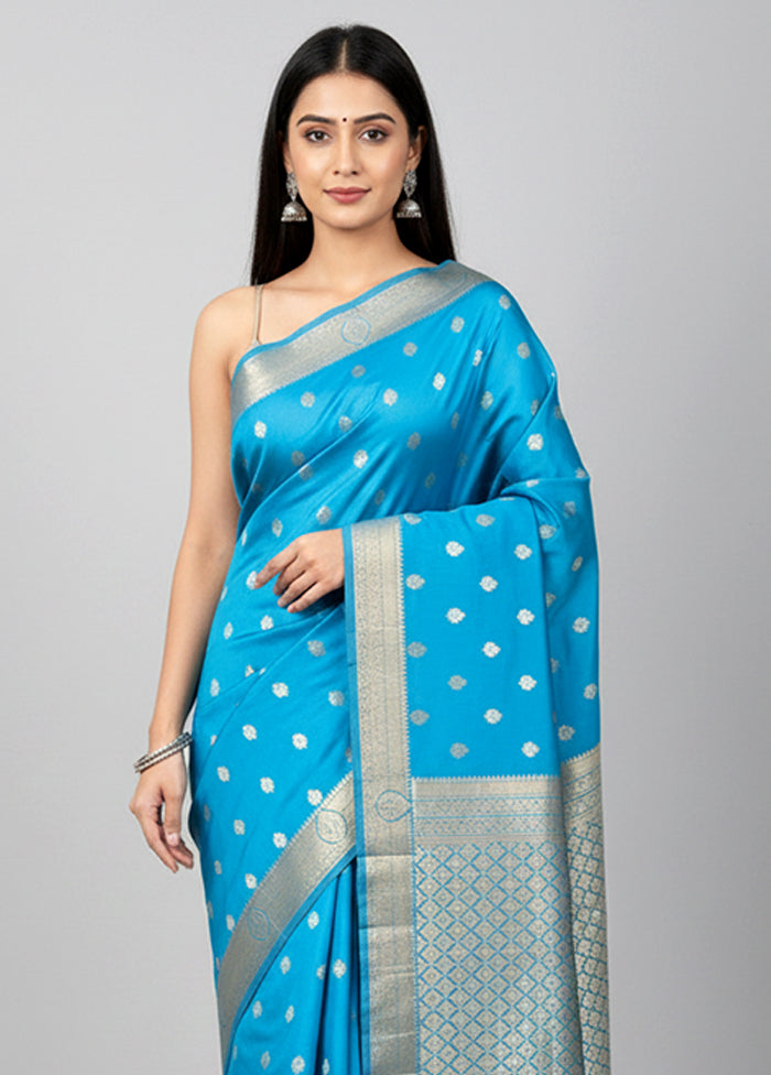 Blue Kanjivaram Silk Saree With Blouse Piece