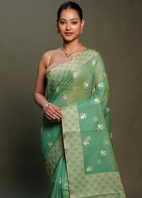Green Kota Cotton Saree With Blouse Piece