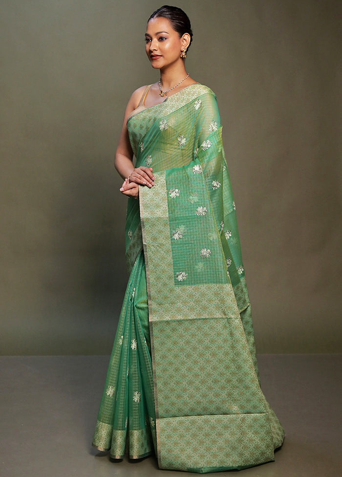 Green Kota Cotton Saree With Blouse Piece