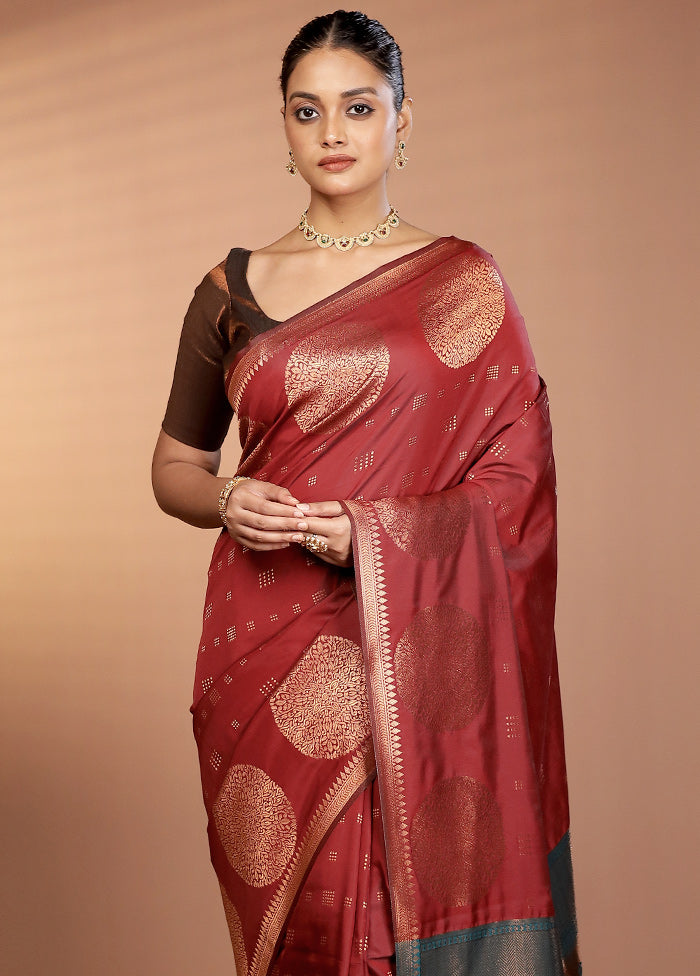 Maroon Kanjivaram Silk Saree With Blouse Piece