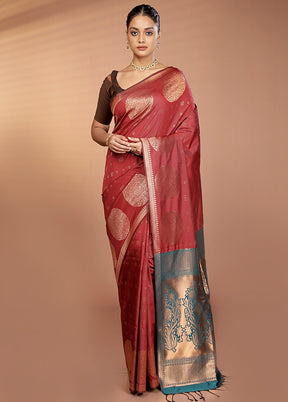 Maroon Kanjivaram Silk Saree With Blouse Piece
