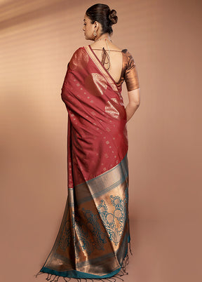 Maroon Kanjivaram Silk Saree With Blouse Piece