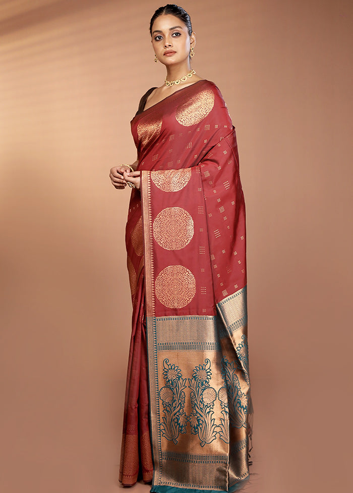 Maroon Kanjivaram Silk Saree With Blouse Piece