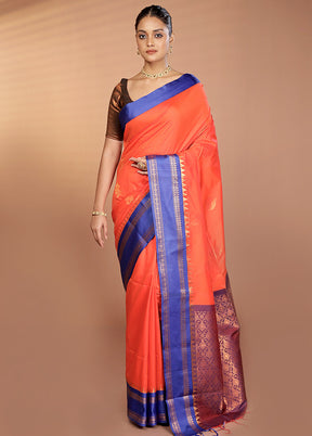 Orange Kanjivaram Silk Saree With Blouse Piece