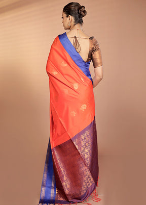 Orange Kanjivaram Silk Saree With Blouse Piece
