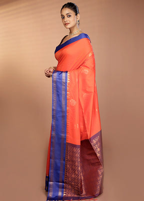 Orange Kanjivaram Silk Saree With Blouse Piece