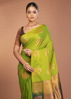Green Kanjivaram Silk Saree With Blouse Piece