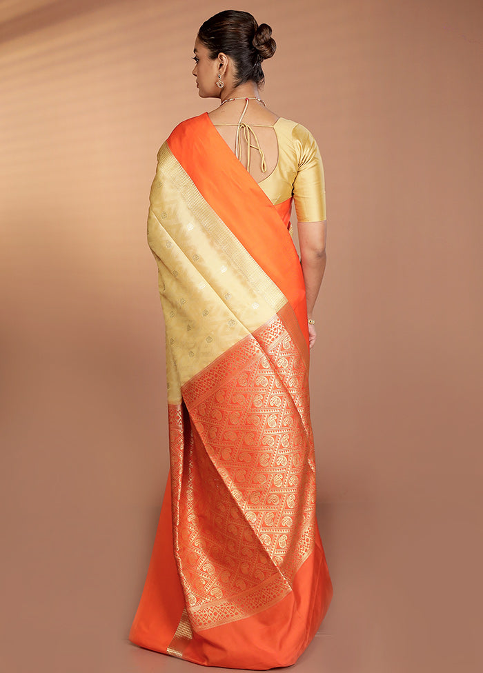Cream Kanjivaram Silk Saree With Blouse Piece