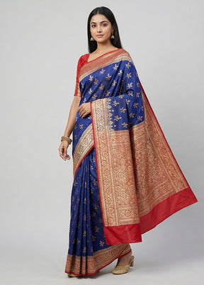 Blue Banarasi Silk Saree With Blouse Piece