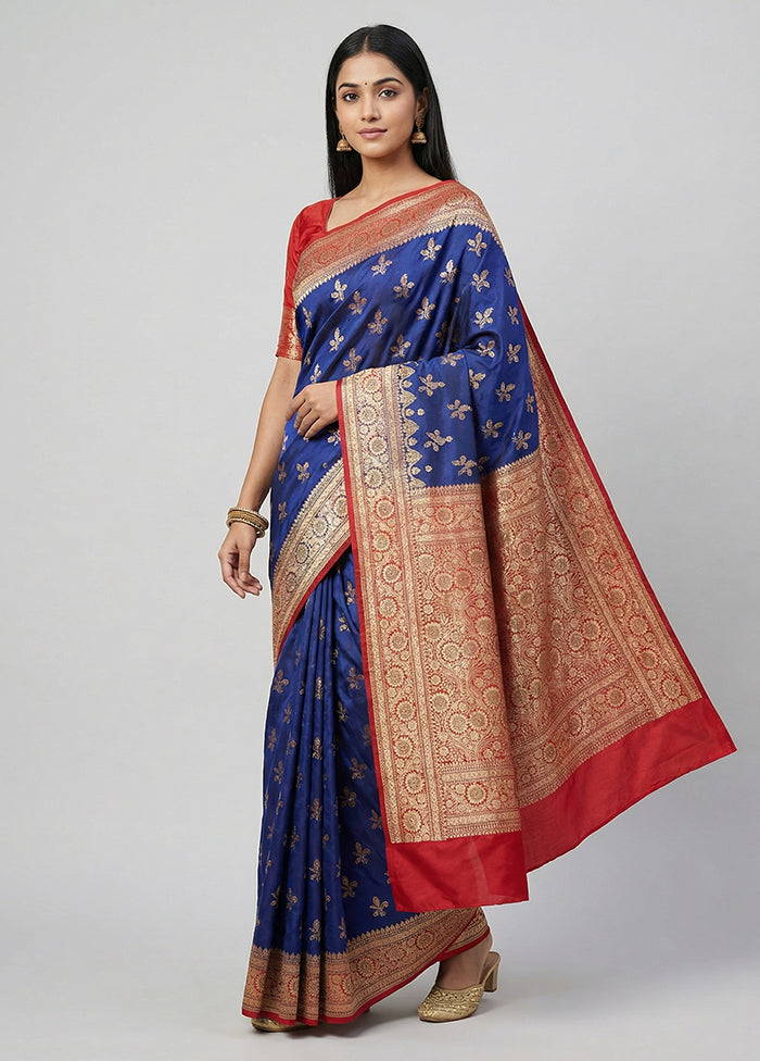 Blue Banarasi Silk Saree With Blouse Piece