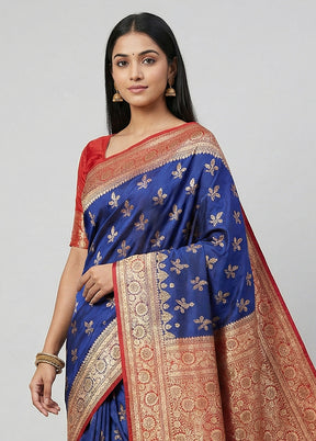Blue Banarasi Silk Saree With Blouse Piece