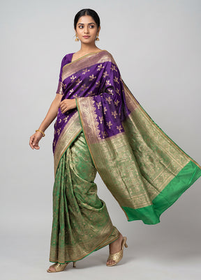 Blue Banarasi Silk Saree With Blouse Piece