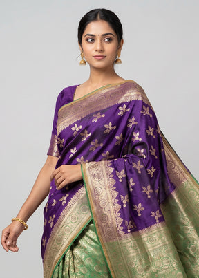 Blue Banarasi Silk Saree With Blouse Piece