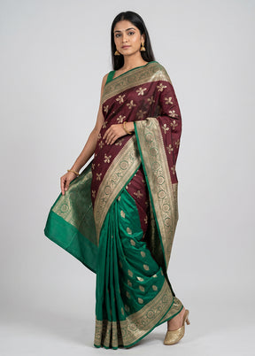 Maroon Banarasi Silk Saree With Blouse Piece