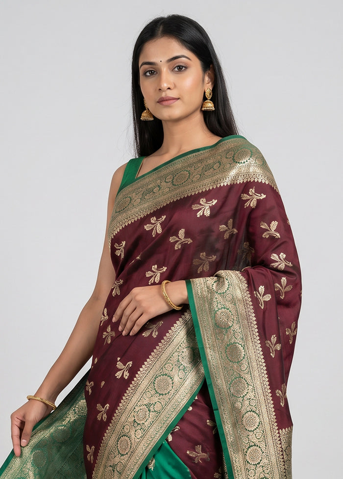 Maroon Banarasi Silk Saree With Blouse Piece