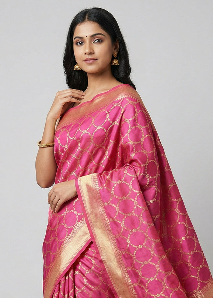 Pink Handloom Katan Pure Silk Saree With Blouse Piece