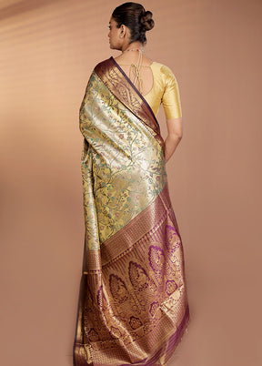 Gold Kanjivaram Silk Saree With Blouse Piece