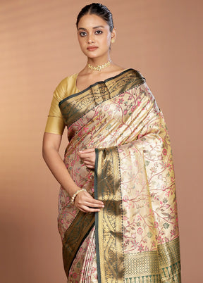 Gold Kanjivaram Silk Saree With Blouse Piece